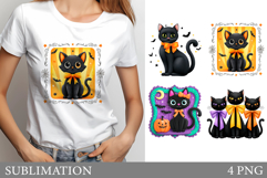 Black Cat Sublimation. Halloween T-Shirt Design Product Image 1