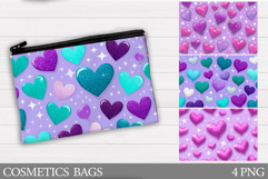 Hearts Cosmetics Bag. Valentines Makeup Bag Sublimation Product Image 1
