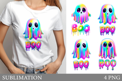 Cute Ghost Sublimation. Neon Ghost T-Shirt Design Product Image 1
