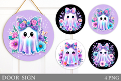 Cute Ghost Door Sign Design. Halloween Door Sign Sublimation Product Image 1