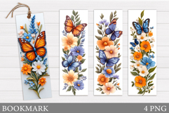 Butterflies Bookmark Design. Flowers Bookmark Sublimation Product Image 1