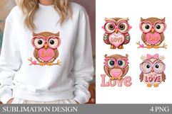 Valentines Owl Sublimation. Valentines Owl T-Shirt Design Product Image 1