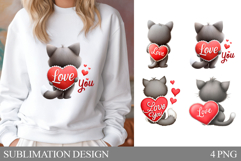 Valentines Cat Sublimation. Valentines Cat T-Shirt Design Product Image 1