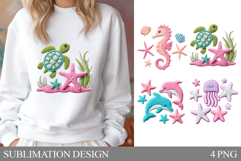 Yarn Sea Animals T-Shirt. Crochet Sea Animals Sublimation Product Image 1