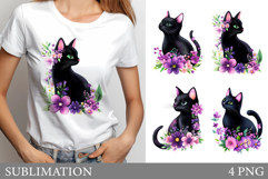 Black Cat Sublimation. Black Cat T-Shirt Design Product Image 1