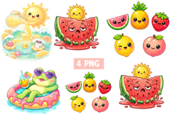 Cute Summer PNG | Kawaii Fruits, Frog &amp; Watermelon Sun Product Image 1