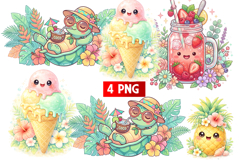 Cute Summer PNG | Turtle, Ice Cream, Juice &amp; Pineapple Product Image 1