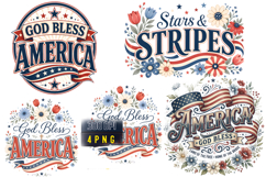 God Bless America PNG, Stars and Stripes Floral PNG, Vintage Product Image 1