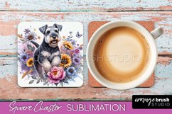 Lakeland Terrier Square Coaster Dog Sublimation Floral PNG Product Image 1