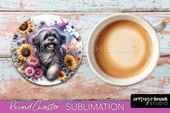 Lhasa Apso Round Coaster Dog Sublimation Floral PNG Product Image 1
