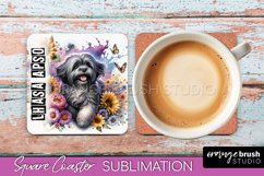 Dog Square Coaster - Dog Mom Floral Coaster Sublimation Product Image 1