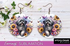 Lhasa Apso Earrings Dog Sublimation Floral PNG Product Image 1