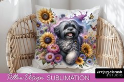Lhasa Apso Pillow Cover Dog Sublimation Floral PNG Product Image 1