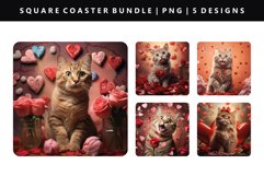 Valentine Cat Square Coaster Design | Square Coaster PNG Product Image 1