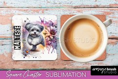 Dog Square Coaster - Dog Mom Floral Coaster Sublimation Product Image 1