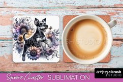Miniature Schnauzer Square Coaster Sublimation Floral PNG Product Image 1