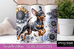 Miniature Pinscher Tumbler Wrap Dog Sublimation Floral PNG Product Image 1