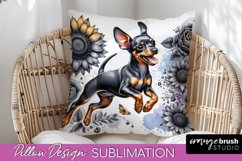 Miniature Pinscher Pillow Cover Dog Sublimation Floral PNG Product Image 1