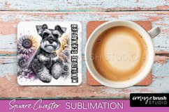 Dog Square Coaster - Dog Mom Floral Coaster Sublimation Product Image 1