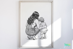 Mom and Daughter Line Art PNG Product Image 2