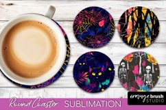 Neon Halloween Coasters - Spooky Round Coaster Sublimation Product Image 1