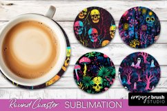 Neon Halloween Coasters - Spooky Round Coaster Sublimation Product Image 1