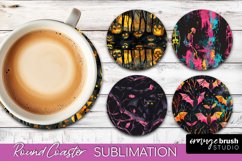 Neon Halloween Coasters - Spooky Round Coaster Sublimation Product Image 1
