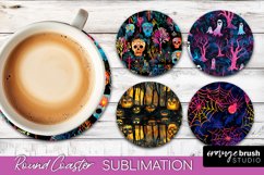 Neon Halloween Coasters - Spooky Round Coaster Sublimation Product Image 1