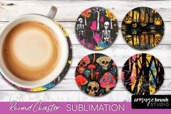 Neon Halloween Coasters - Spooky Round Coaster Sublimation Product Image 1