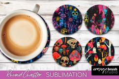 Neon Halloween Coasters - Spooky Round Coaster Sublimation Product Image 1