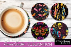 Neon Halloween Coasters - Spooky Round Coaster Sublimation Product Image 1