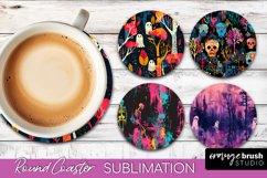 Neon Halloween Coasters - Spooky Round Coaster Sublimation Product Image 1