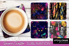 Neon Halloween Coasters - Spooky Square Coaster Sublimation Product Image 1