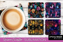 Neon Halloween Coasters - Spooky Square Coaster Sublimation Product Image 1