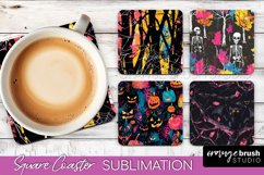 Neon Halloween Coasters - Spooky Square Coaster Sublimation Product Image 1