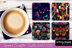 Neon Halloween Coasters - Spooky Square Coaster Sublimation Product Image 1