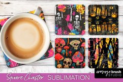Neon Halloween Coasters - Spooky Square Coaster Sublimation Product Image 1