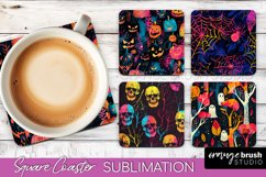 Neon Halloween Coasters - Spooky Square Coaster Sublimation Product Image 1