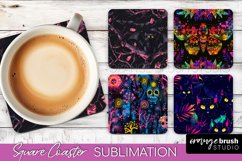 Neon Halloween Coasters - Spooky Square Coaster Sublimation Product Image 1