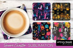 Neon Halloween Coasters - Spooky Square Coaster Sublimation Product Image 1