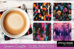 Neon Halloween Coasters - Spooky Square Coaster Sublimation Product Image 1