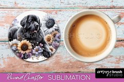 Newfoundland Round Coaster Dog Sublimation Floral PNG Product Image 1