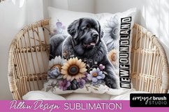 Newfoundland Dog Pillow Cover - Dog Mom Floral Pillow PNG Product Image 1