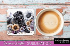 Newfoundland Square Coaster Dog Sublimation Floral PNG Product Image 1