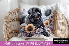 Newfoundland Pillow Cover Dog Sublimation Floral PNG Product Image 1