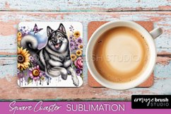 Norwegian Elkhound Square Coaster Dog Sublimation Floral PNG Product Image 1