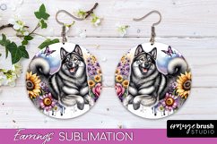 Norwegian Elkhound Earrings Dog Sublimation Floral PNG Product Image 1