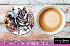 Norwegian Elkhound Round Coaster Dog Sublimation Floral PNG Product Image 1