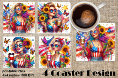 4 of July Patriotic girl, American Flag square coasters Product Image 1