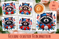 4 of July Patriotic animal American Flag Coaster Product Image 1